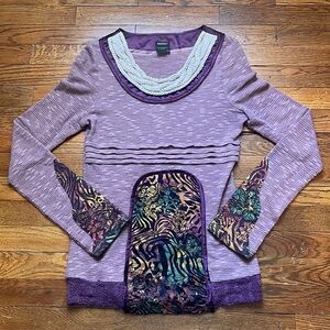 Radzoli Purple Boho Mixed Media Shirt Size Small